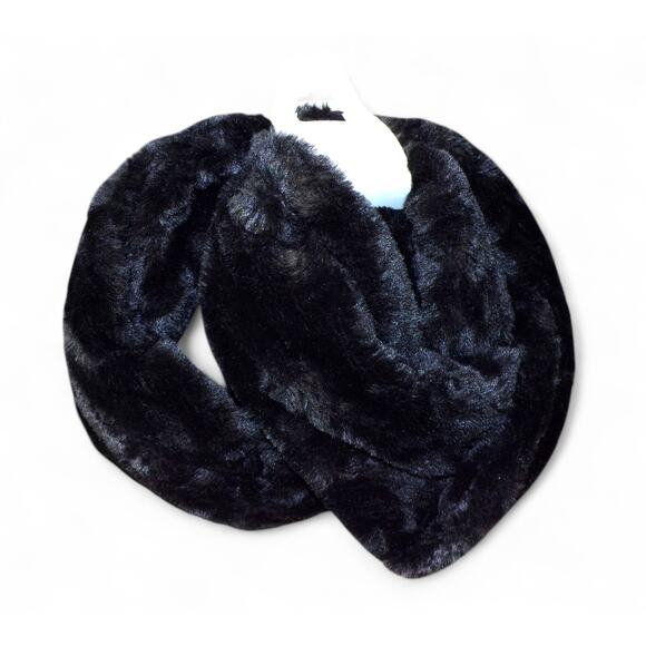 West Loop Faux Fur Infinity Scarf Black Double Thick 8" Wide 60" Long Warm - Picture 2 of 3